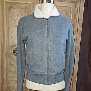 James Perse Gray Utility Jacket with Sherpa Collar And Back Lining